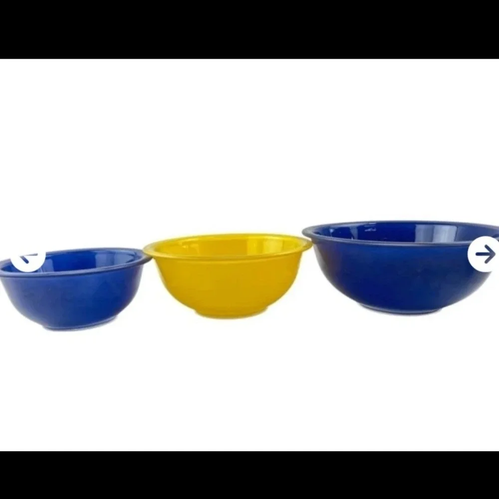 Vintage Pyrex 325 Clear Bottom Nesting Bowls Set Cobalt Blue Yellow Retro